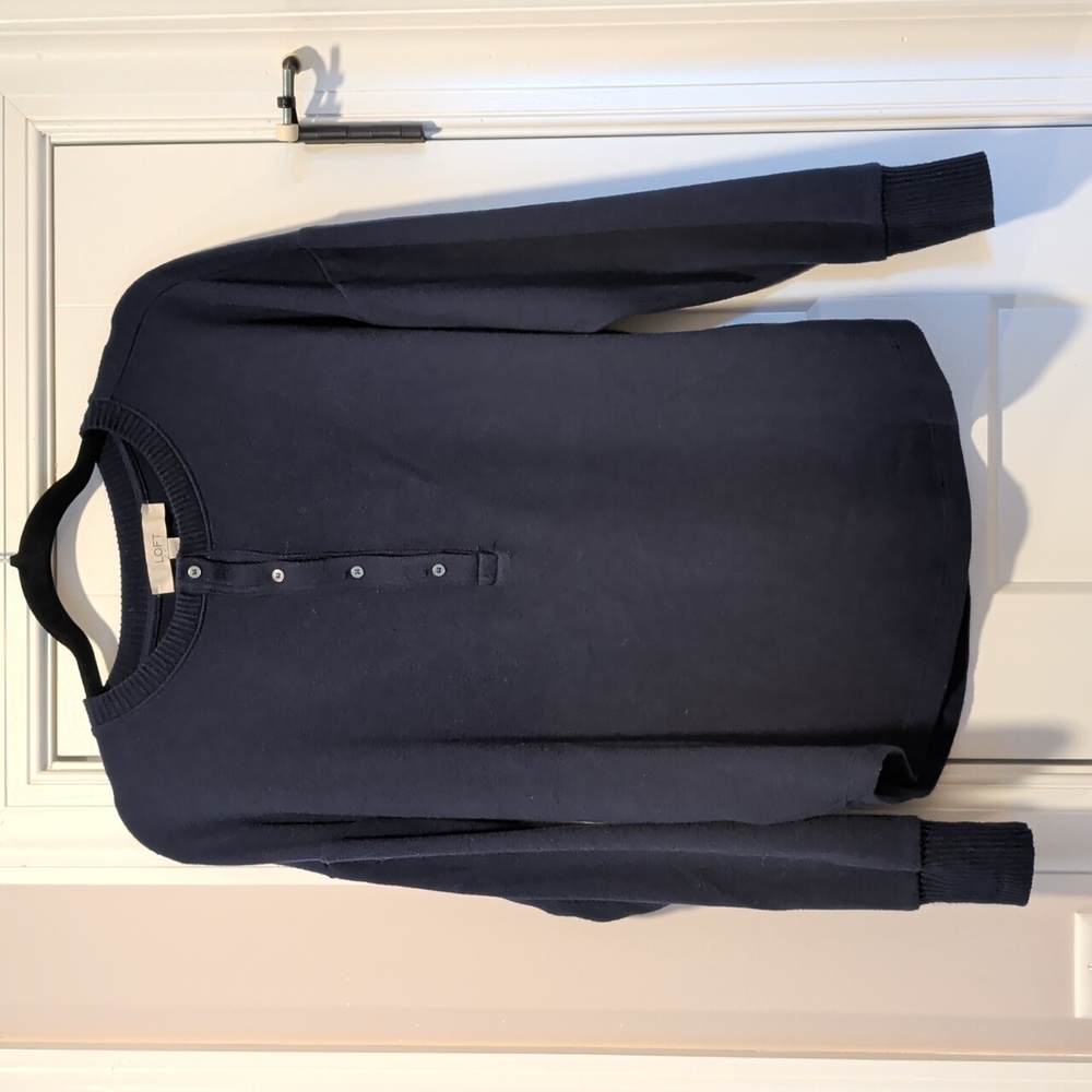 LOFT Navy Blue Button-Up Sweater